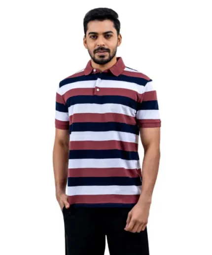 FarFashion Maroon Color Stripe Half Sleeve Polo Shirt
