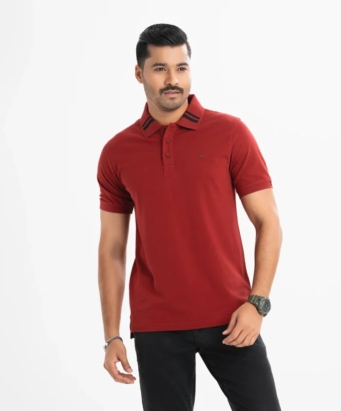 Maroon Cotton Short-sleeved Polo - Image 1