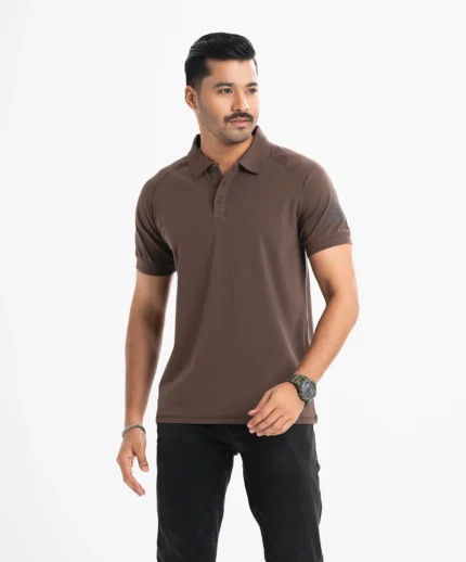 Brown Purple Cotton Short-sleeved Polo
